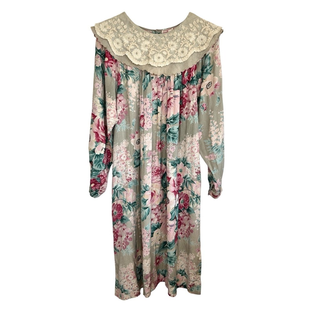 VTG Rene Derhy Paris Floral Dress M Cottage Boho Prairie Bertha Collar Midi‎ 80s